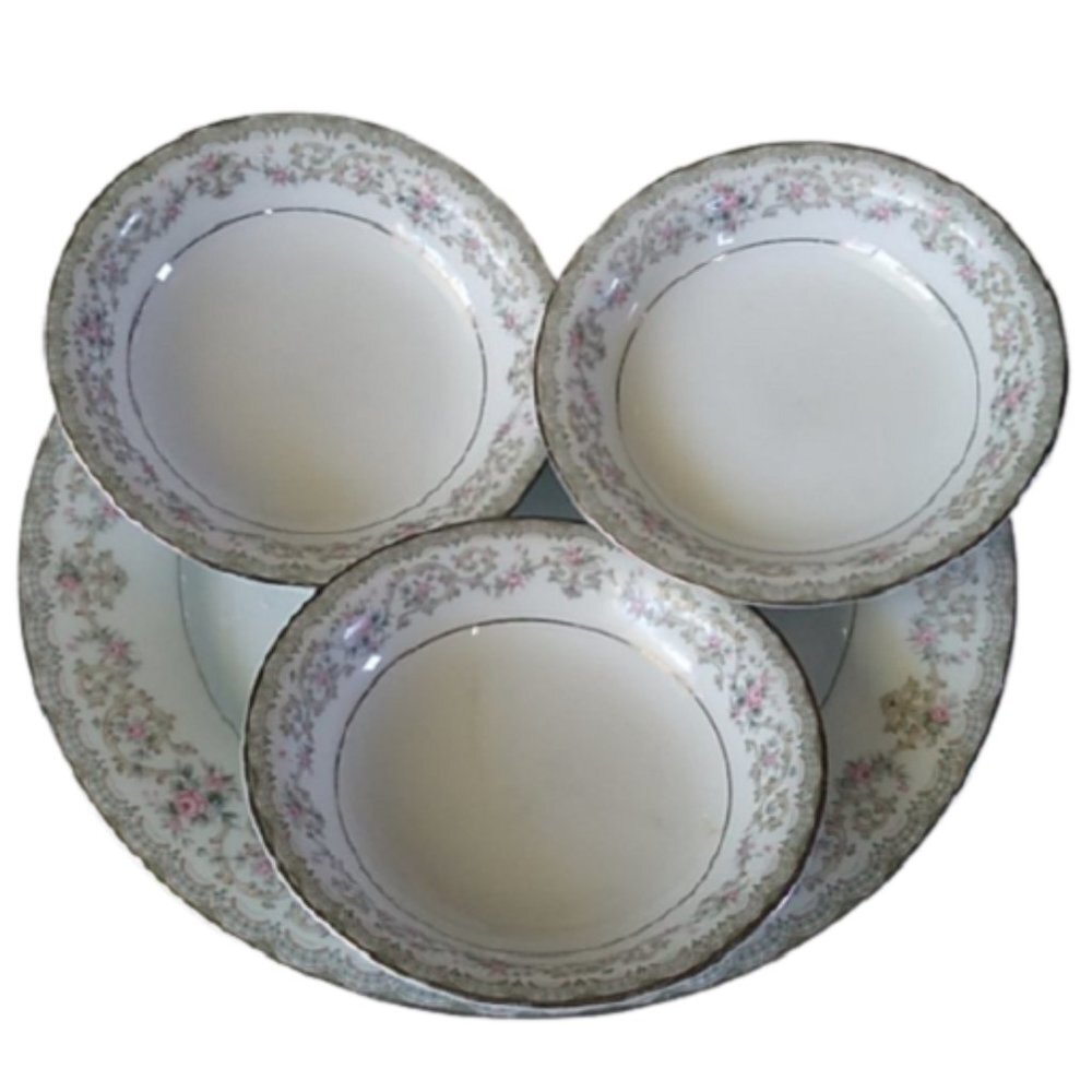Noritake Edgewood Dinner Plate + 3 Fruit Bowls